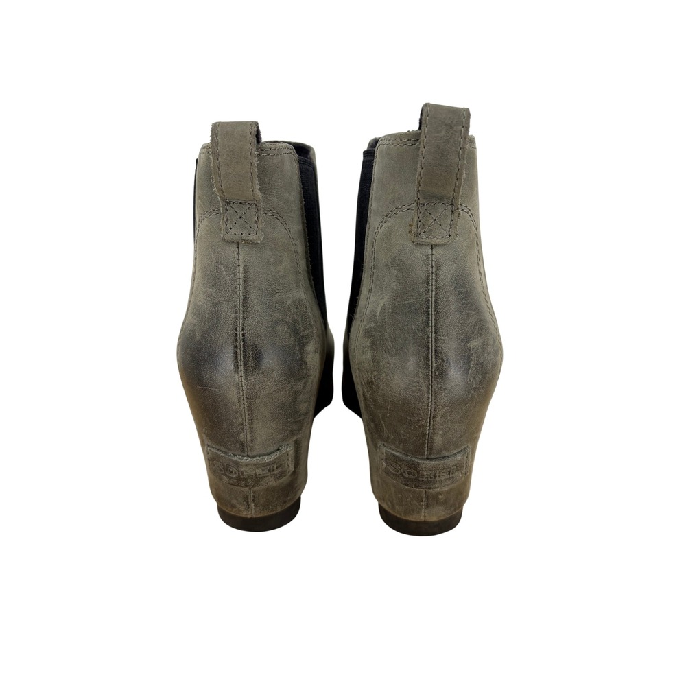 Sorel Lea Wedge Quarry Grey Leather Chelsea Ankle Boots NL2704-089 Womens 7 - Picture 4 of 6